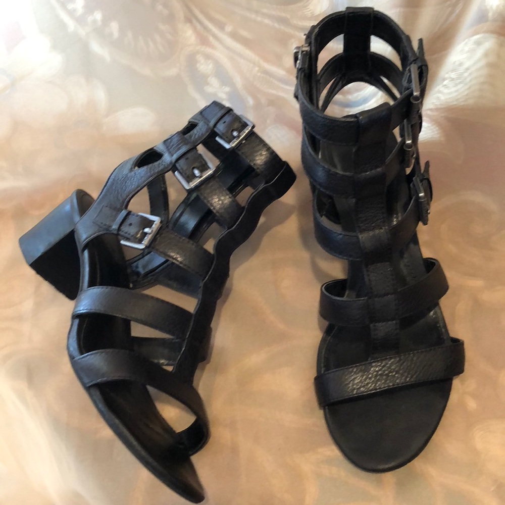 Ralph Lauren Miri Black Leather Heeled Sandals